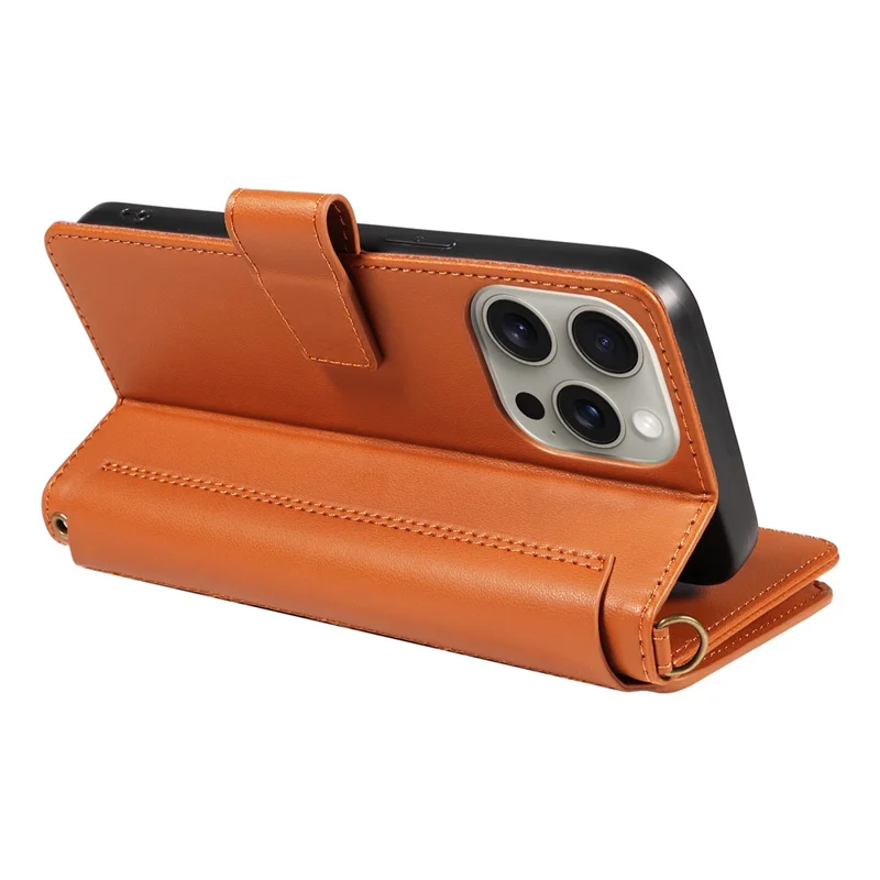 For iPhone 16 Pro Max Leather Case with Card Holder, Straps, RFID Blocking Wallet Phone Cover Rhombus Pattern - Yellow