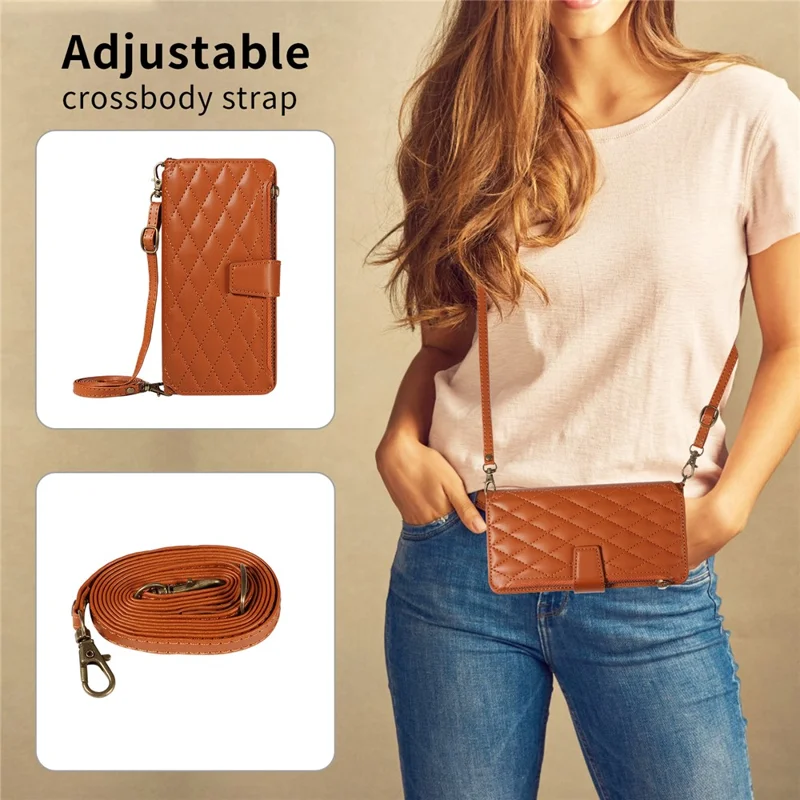 For iPhone 16 Pro Max Leather Case with Card Holder, Straps, RFID Blocking Wallet Phone Cover Rhombus Pattern - Yellow