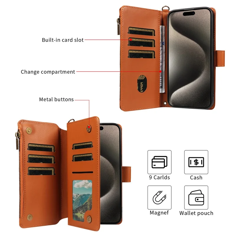 For iPhone 16 Pro Max Leather Case with Card Holder, Straps, RFID Blocking Wallet Phone Cover Rhombus Pattern - Yellow