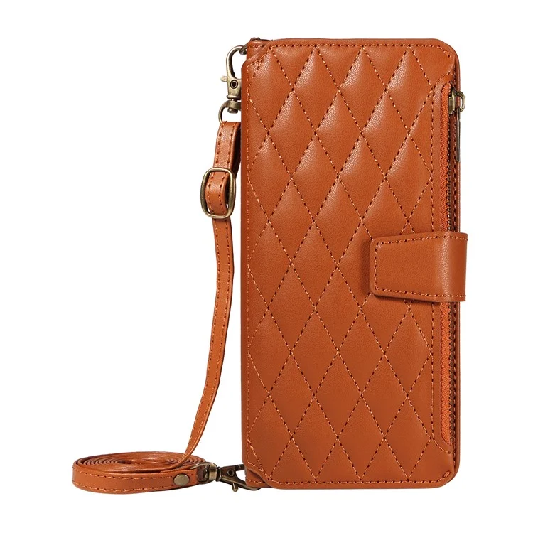 Capa de couro com suporte para cartão, alças e bloqueio RFID para iPhone 16 Pro Max, padrão de losango - Amarelo