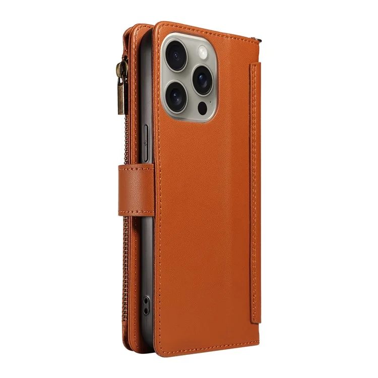 Capa de couro com suporte para cartão, alças e bloqueio RFID para iPhone 16 Pro Max, padrão de losango - Amarelo