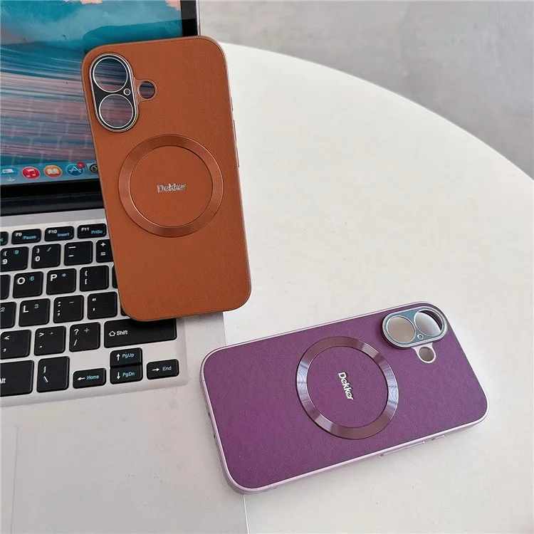 DEKKER For iPhone 16 Back Cover Compatible with MagSafe PU+TPU Phone Case - Purple