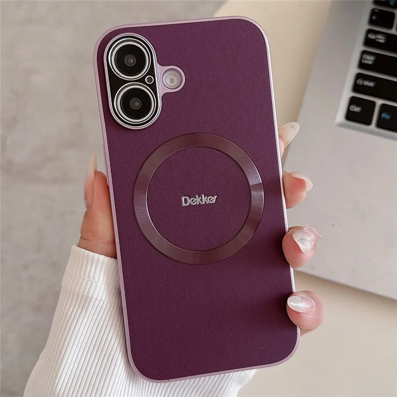 DEKKER For iPhone 16 Plus Back Cover Compatible with MagSafe PU+TPU Phone Case - Purple