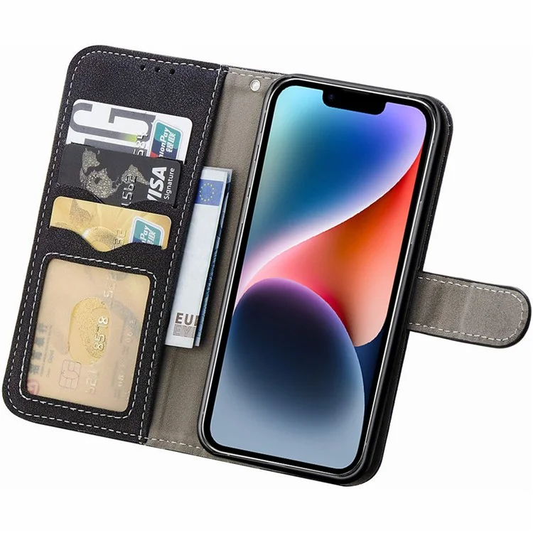 Retro PU Кожаный Телефон Для Iphone 14 Plus, Устойчивая к Царапинам Крышка Телефонного Телефона с Вращающимися Слотами Для Карты Держатель Подставка - Черный