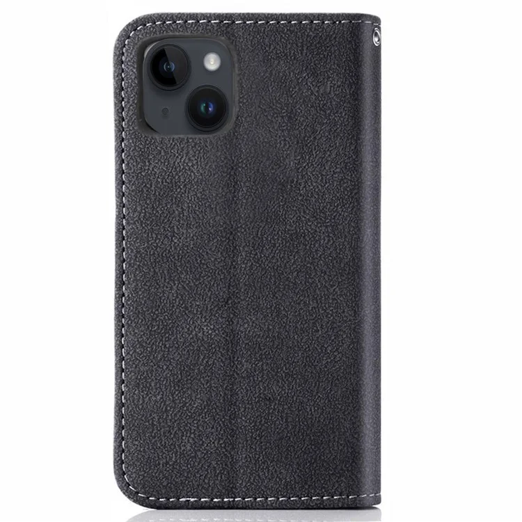 Retro PU Кожаный Телефон Для Iphone 14 Plus, Устойчивая к Царапинам Крышка Телефонного Телефона с Вращающимися Слотами Для Карты Держатель Подставка - Черный