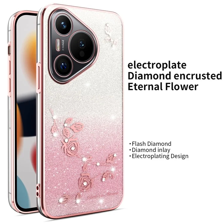 KADEM For Huawei Pura 70 Case Dragonfly Kickstand TPU Flowers Glitter Phone Cover - Pink