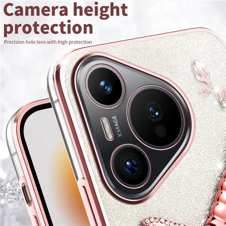 KADEM For Huawei Pura 70 Case Dragonfly Kickstand TPU Flowers Glitter Phone Cover - Pink