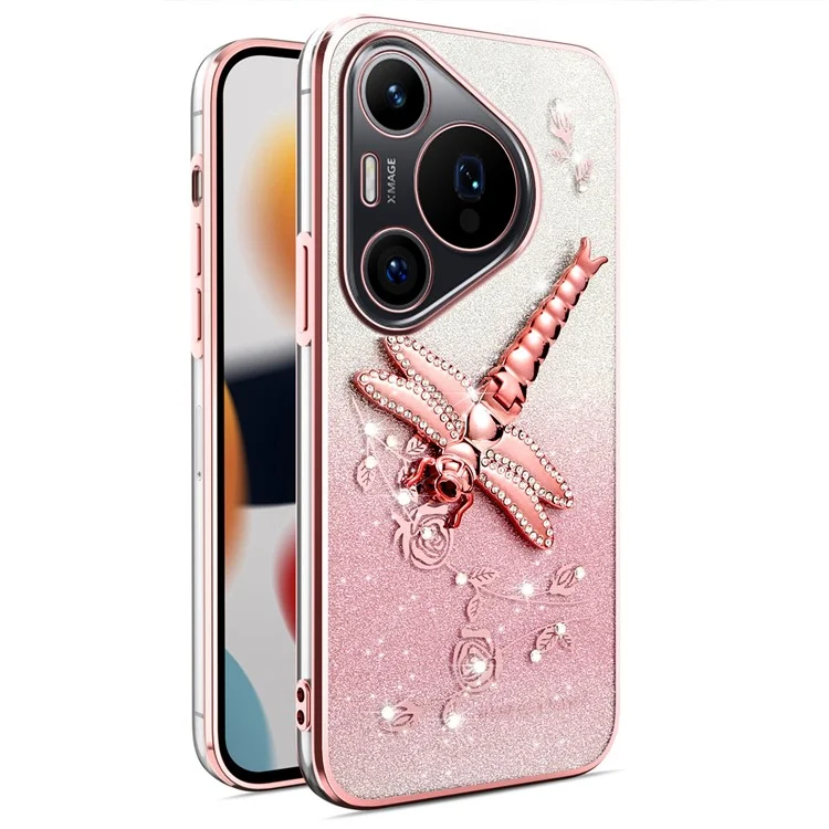 KADEM Hülle für Huawei Pura 70 Pro / Pura 70 Pro+ Dragonfly Ständer TPU Blumen Glitzer Handyhülle - Pink