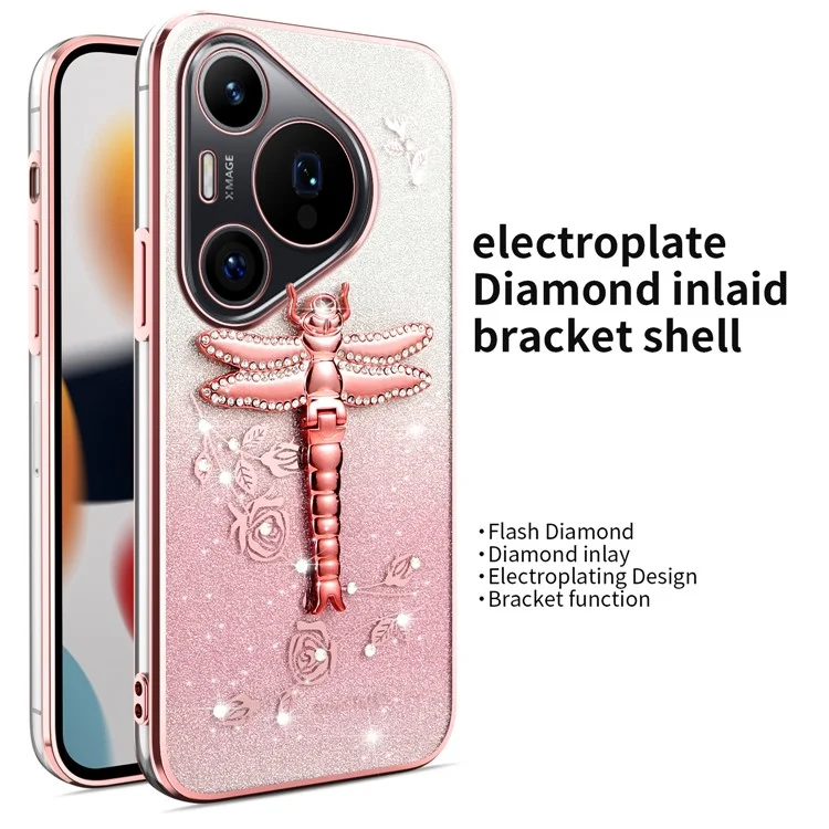 KADEM Hülle für Huawei Pura 70 Pro / Pura 70 Pro+ Dragonfly Ständer TPU Blumen Glitzer Handyhülle - Pink