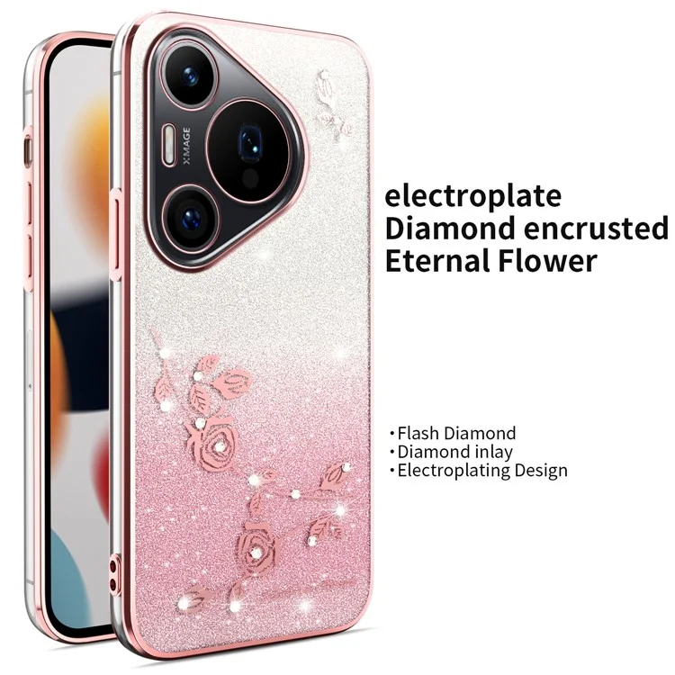 KADEM Hülle für Huawei Pura 70 Pro / Pura 70 Pro+ Dragonfly Ständer TPU Blumen Glitzer Handyhülle - Pink