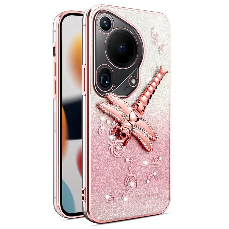 KADEM Für Huawei Pura 70 Ultra Hülle Libellen-Ständer TPU Blumen Glitzer Handyhülle - Pink