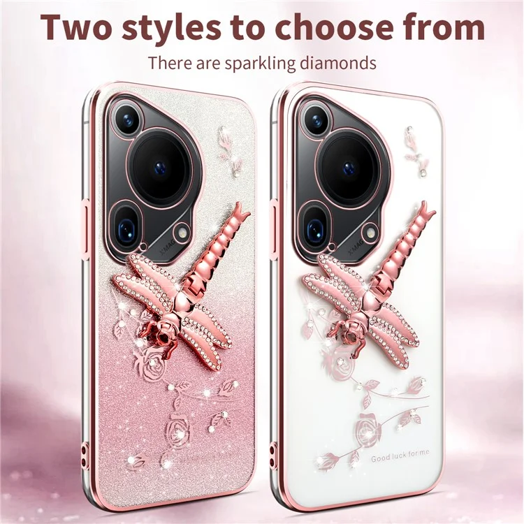 KADEM Für Huawei Pura 70 Ultra Hülle Libellen-Ständer TPU Blumen Glitzer Handyhülle - Pink