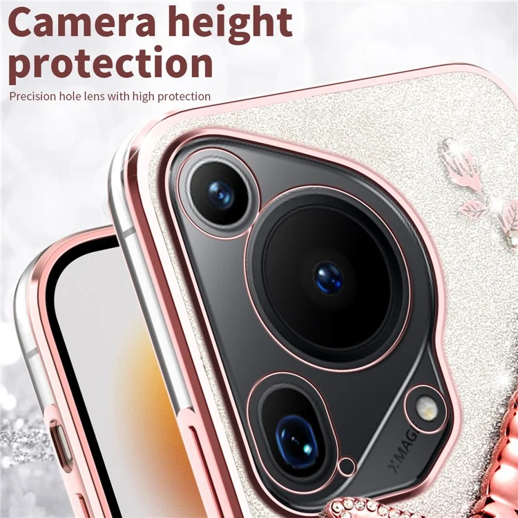 KADEM Für Huawei Pura 70 Ultra Hülle Libellen-Ständer TPU Blumen Glitzer Handyhülle - Pink