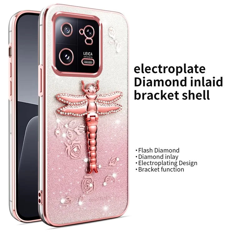 Capa para Xiaomi 13 Pro 5G da KADEM, com suporte de cavalete, flores e glitter em TPU - Rosa
