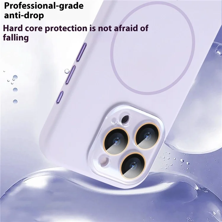 For iPhone 16 Pro Case Compatible with MagSafe Liquid Silicone Anti-Drop Phone Cover with Lens Film - Light Purple