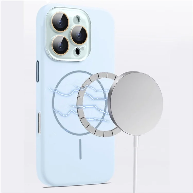 For iPhone 16 Pro Case Compatible with MagSafe Liquid Silicone Anti-Drop Phone Cover with Lens Film - Light Purple
