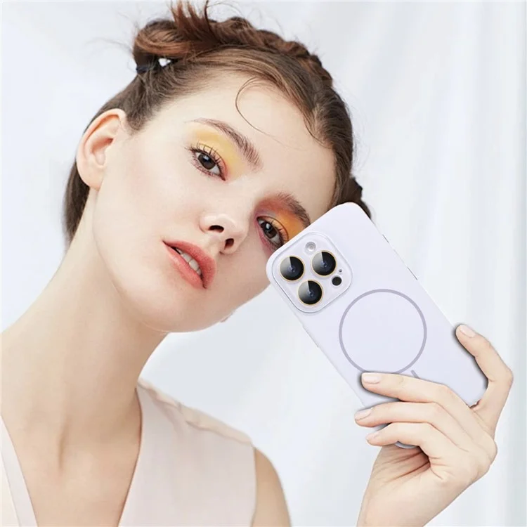 For iPhone 16 Pro Case Compatible with MagSafe Liquid Silicone Anti-Drop Phone Cover with Lens Film - Light Purple