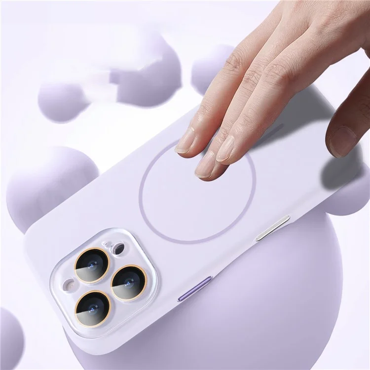 For iPhone 16 Pro Case Compatible with MagSafe Liquid Silicone Anti-Drop Phone Cover with Lens Film - Light Purple