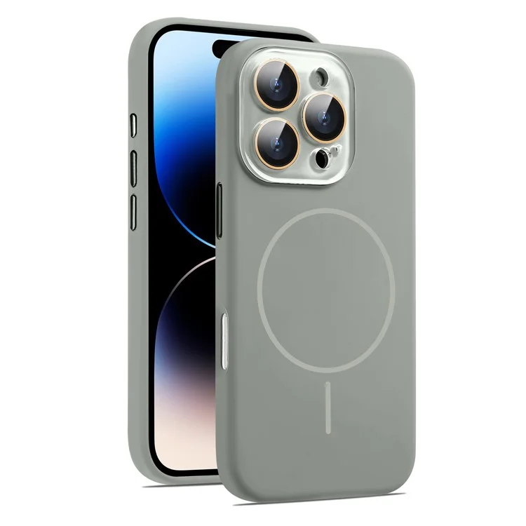 Für iPhone 16 Pro Max Hülle kompatibel mit MagSafe Flüssigsilikon Anti-Drop Handyhülle mit Linsenfilm - Titanium Grau