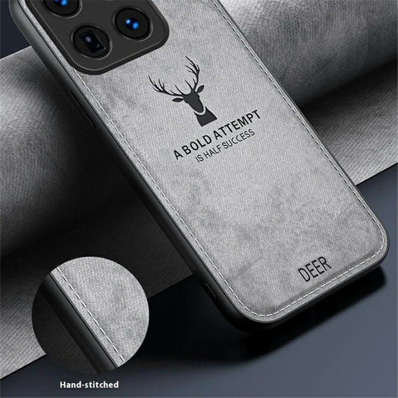 For Xiaomi 15 Pro Case Deer Pattern Cloth Texture PU Leather Hybrid Phone Cover - Grey