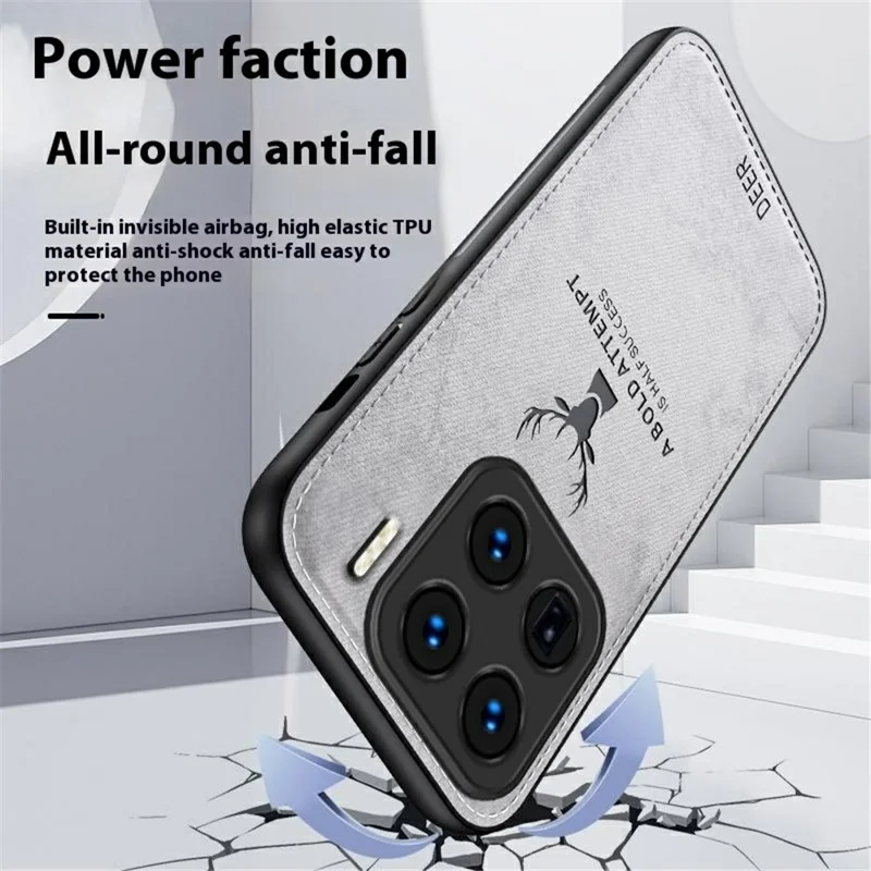 For Xiaomi 15 Pro Case Deer Pattern Cloth Texture PU Leather Hybrid Phone Cover - Grey