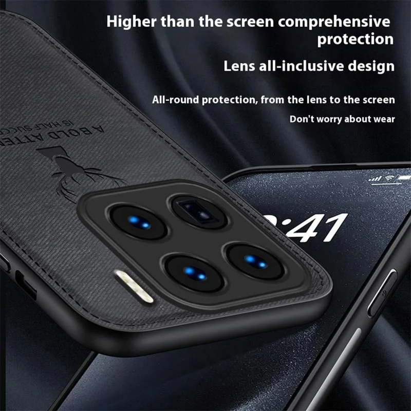 For Xiaomi 15 Pro Case Deer Pattern Cloth Texture PU Leather Hybrid Phone Cover - Grey