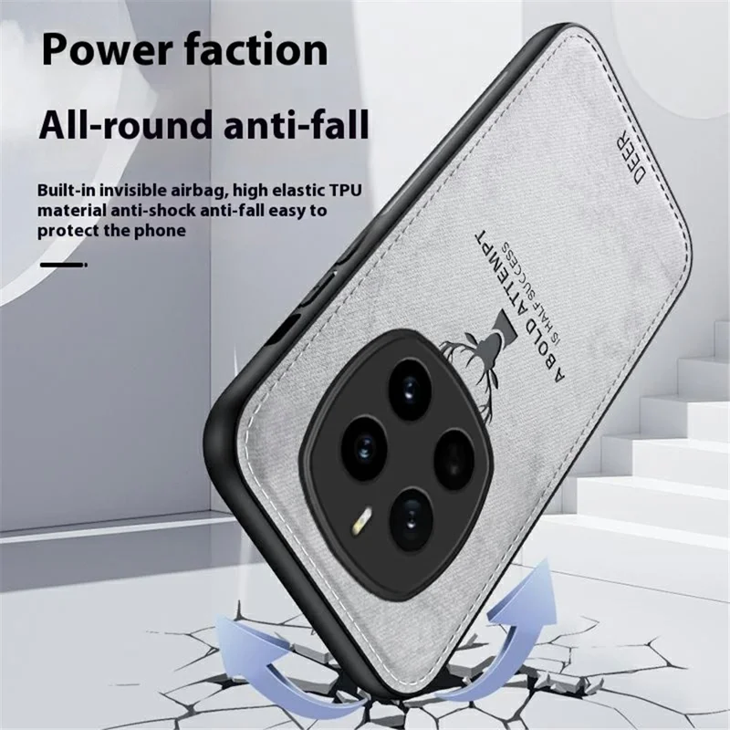 For Honor Magic7 5G Case Deer Pattern Cloth Texture PU Leather Hybrid Phone Cover - Grey