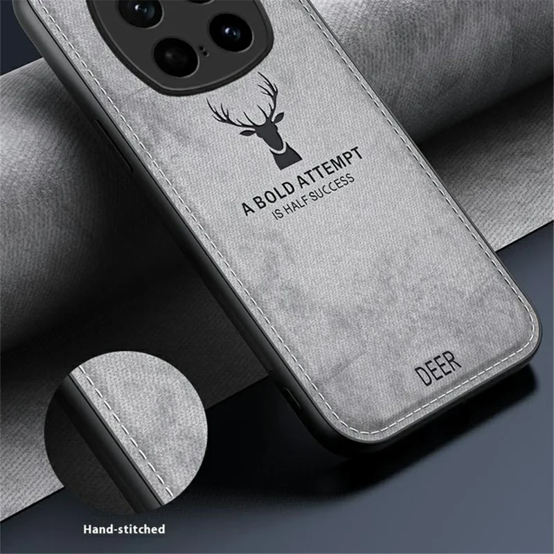 For Honor Magic7 Pro 5G Case Deer Pattern Cloth Texture PU Leather Hybrid Phone Cover - Grey