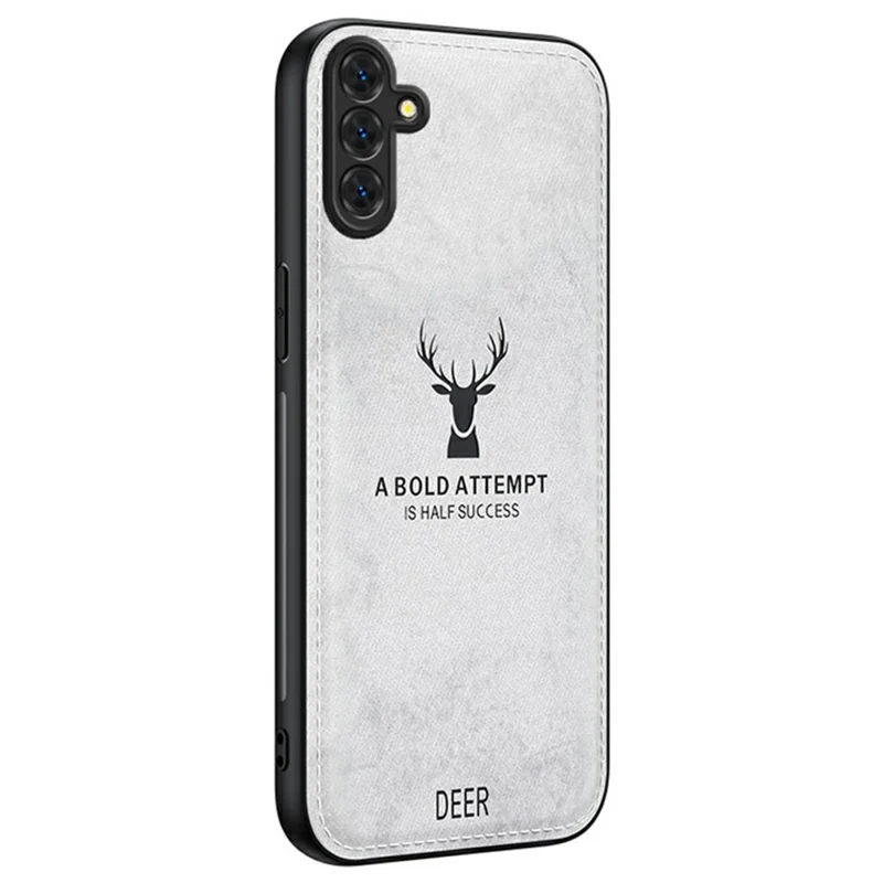 For Samsung Galaxy A16 4G / 5G Case Deer Pattern Cloth Texture PU Leather Hybrid Phone Cover - Grey