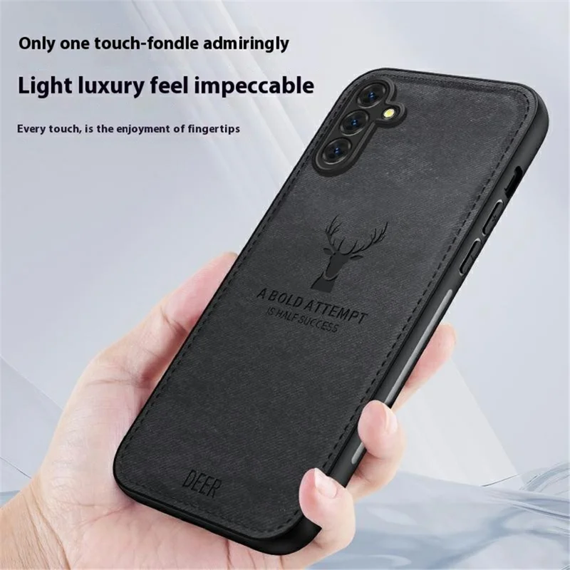 For Samsung Galaxy A16 4G / 5G Case Deer Pattern Cloth Texture PU Leather Hybrid Phone Cover - Grey