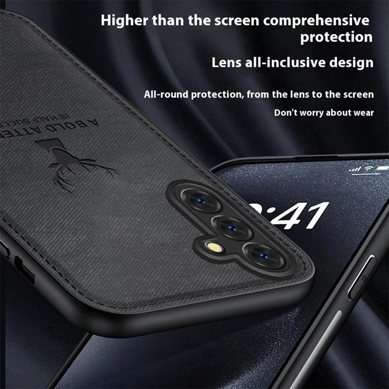 For Samsung Galaxy A16 4G / 5G Case Deer Pattern Cloth Texture PU Leather Hybrid Phone Cover - Grey