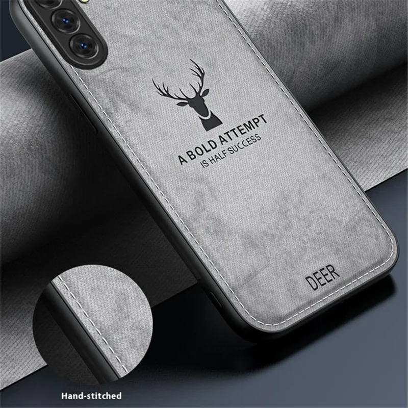 For Samsung Galaxy A36 5G Case Deer Pattern Cloth Texture PU Leather Hybrid Phone Cover - Grey