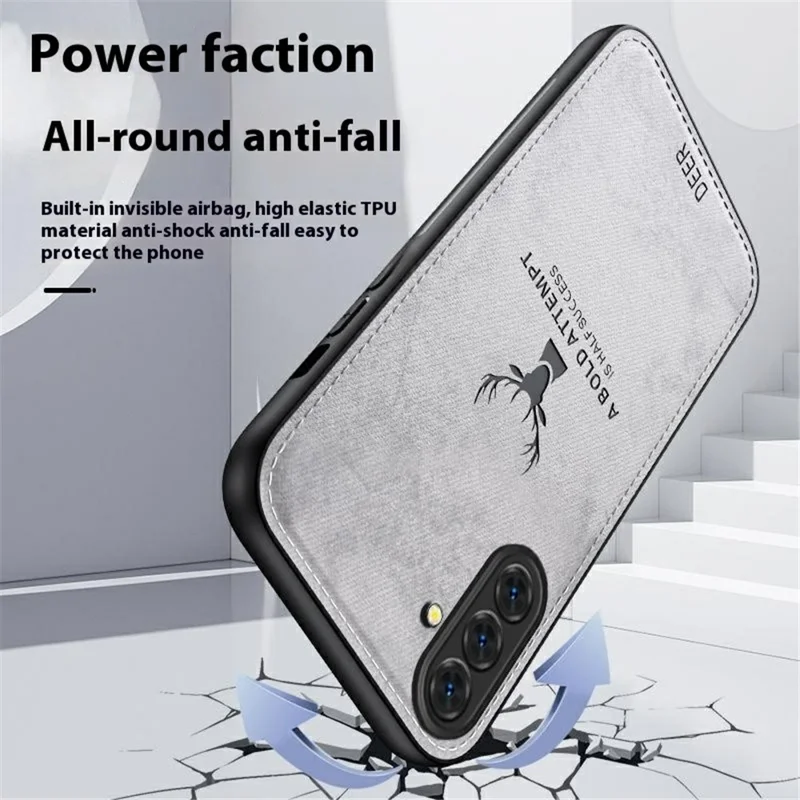 For Samsung Galaxy A36 5G Case Deer Pattern Cloth Texture PU Leather Hybrid Phone Cover - Grey
