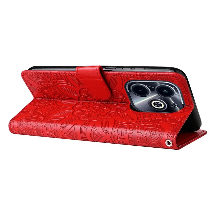Leather Case for Infinix Smart 8 Plus / Smart 8 Pro 4G / Smart 8 4G / Hot 40i / TECNO Spark 20 / Spark Go 2024 4G / Pop 8 Sunflower Wallet Cover - Red