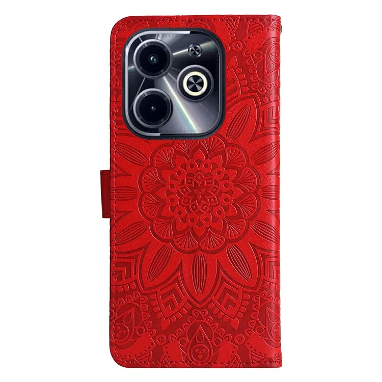 Leather Case for Infinix Smart 8 Plus / Smart 8 Pro 4G / Smart 8 4G / Hot 40i / TECNO Spark 20 / Spark Go 2024 4G / Pop 8 Sunflower Wallet Cover - Red