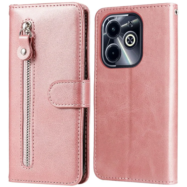 Funda de cartera con cremallera para Infinix Smart 8 Plus / Smart 8 Pro 4G / Smart 8 4G / Hot 40i / TECNO Spark 20 / Spark Go 2024 4G - Rosa
