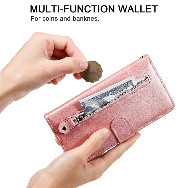 Funda de cartera con cremallera para Infinix Smart 8 Plus / Smart 8 Pro 4G / Smart 8 4G / Hot 40i / TECNO Spark 20 / Spark Go 2024 4G - Rosa