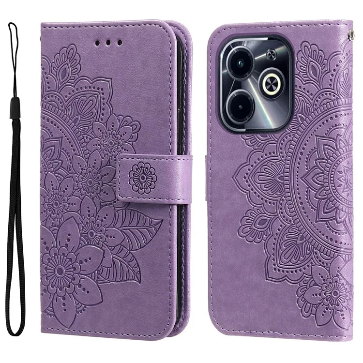 Funda de cuero para Infinix Smart 8 Plus / Smart 8 Pro 4G / Smart 8 4G / Hot 40i / TECNO Spark 20 / Spark Go 2024 4G - Cubierta de teléfono con flores - Púrpura