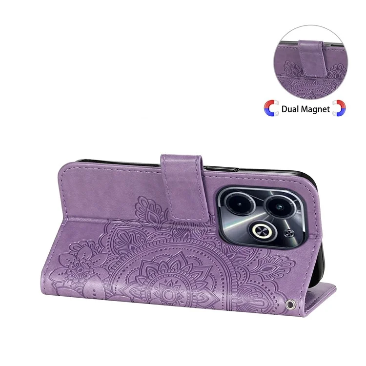 Funda de cuero para Infinix Smart 8 Plus / Smart 8 Pro 4G / Smart 8 4G / Hot 40i / TECNO Spark 20 / Spark Go 2024 4G - Cubierta de teléfono con flores - Púrpura