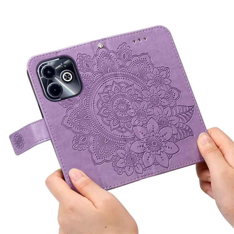 Funda de cuero para Infinix Smart 8 Plus / Smart 8 Pro 4G / Smart 8 4G / Hot 40i / TECNO Spark 20 / Spark Go 2024 4G - Cubierta de teléfono con flores - Púrpura