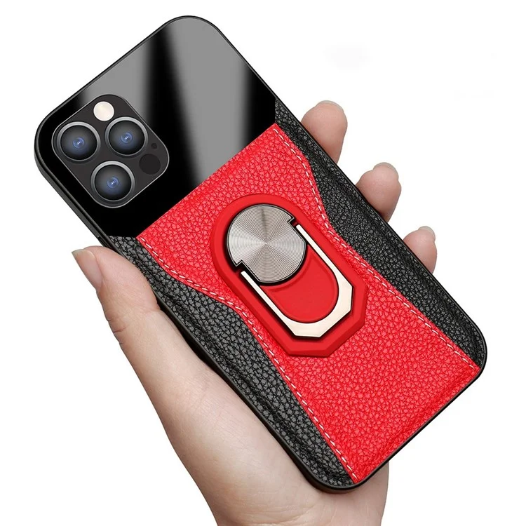 Litchi Texture Phone Case for iPhone 12 Pro / 12 6.1 inch, Bi-color PU Leather+Hard PC+TPU Kickstand Phone Cover Phone Shell - Blue