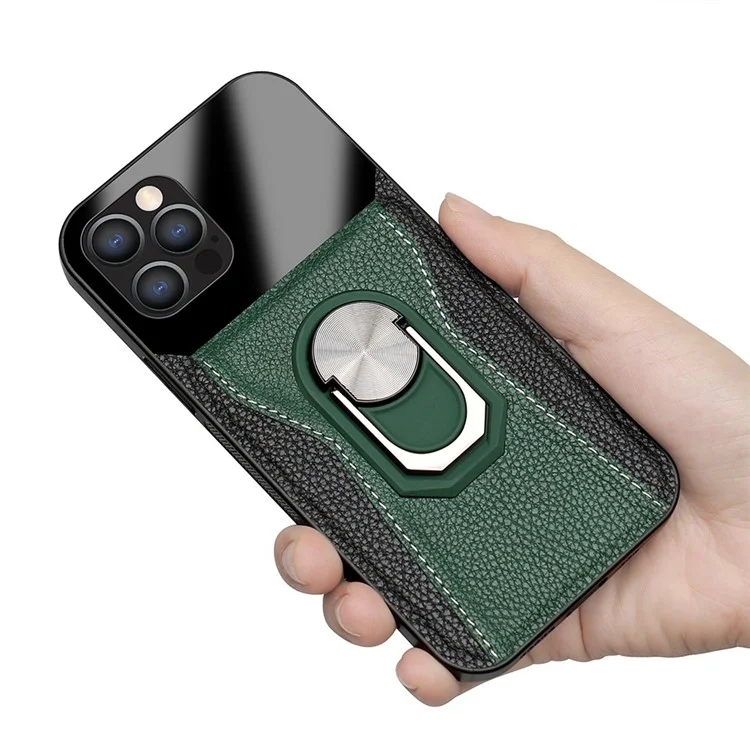 Litchi Texture Phone Case for iPhone 12 Pro / 12 6.1 inch, Bi-color PU Leather+Hard PC+TPU Kickstand Phone Cover Phone Shell - Blue