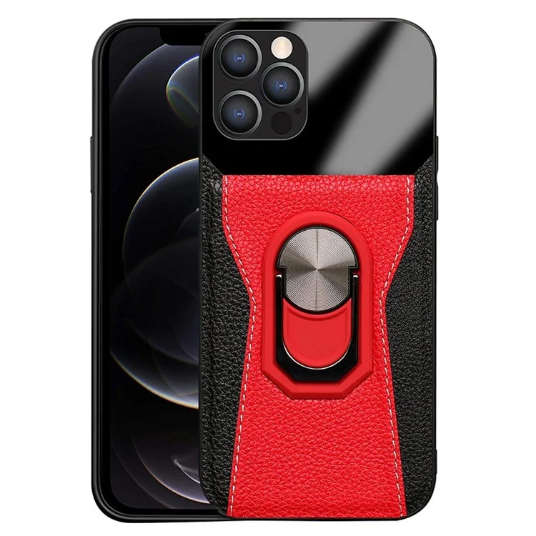 Custodia Per Telefono Litchi Texture Per Iphone 12 Pro / 12 6,1 Pollici, in Pelle PU Bi-color+pc Hard+tpu Kickstand Cover Telefon Shell - Rosso