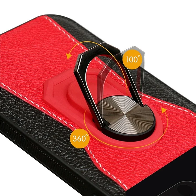 Custodia Per Telefono Litchi Texture Per Iphone 12 Pro / 12 6,1 Pollici, in Pelle PU Bi-color+pc Hard+tpu Kickstand Cover Telefon Shell - Rosso