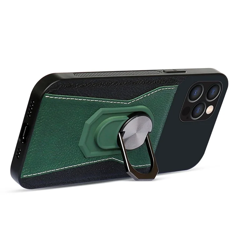 Custodia Per Telefono Litchi Texture Per Iphone 12 Pro / 12 6,1 Pollici, in Pelle PU Bi-color+pc Hard+tpu Kickstand Cover Telefon Shell - Rosso