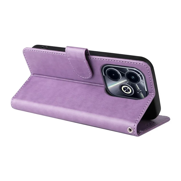 Leather Case for Infinix Smart 8 Plus / Smart 8 Pro 4G / Smart 8 4G / Hot 40i / TECNO Spark 20 / Spark Go 2024 4G Butterfly Floral Cover - Purple