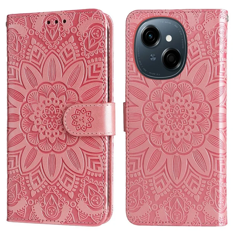 Leather Case for TECNO Spark Go 2025 / Spark Go 1 / Pop 9 4G Sunflower Imprint Wallet Phone Cover - Pink