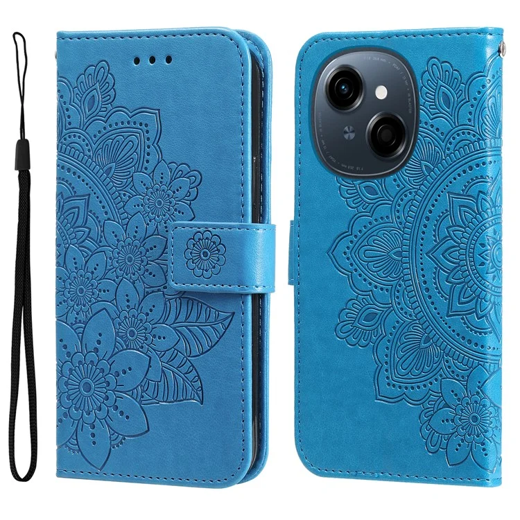 Leather Case for TECNO Spark Go 2025 / Spark Go 1 / Pop 9 4G Wallet Floral Phone Cover Stand - Blue