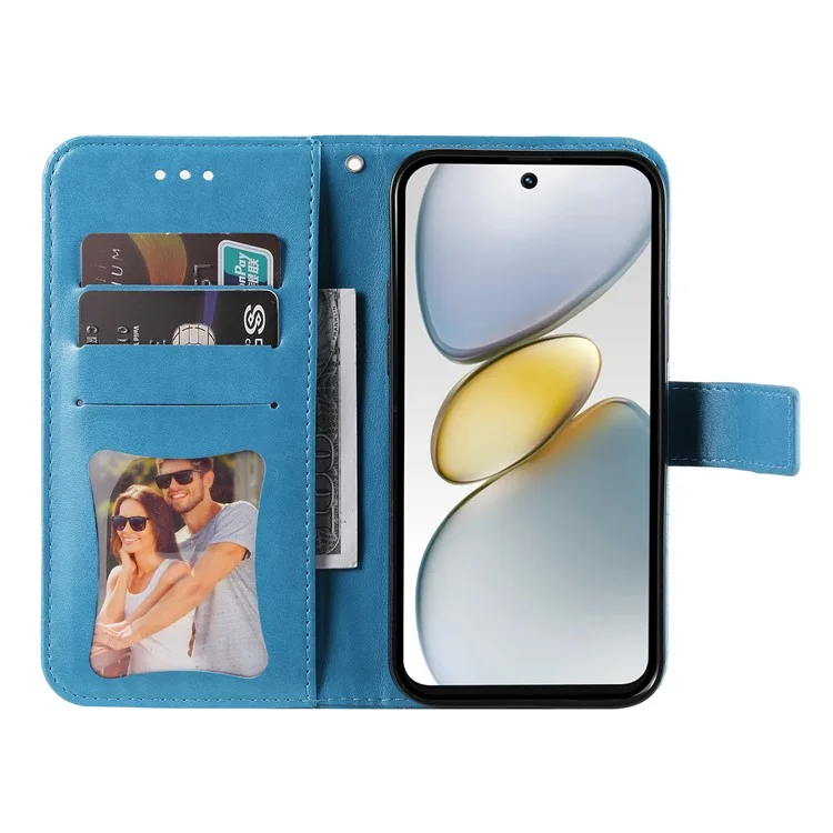 Leather Case for TECNO Spark Go 2025 / Spark Go 1 / Pop 9 4G Wallet Floral Phone Cover Stand - Blue