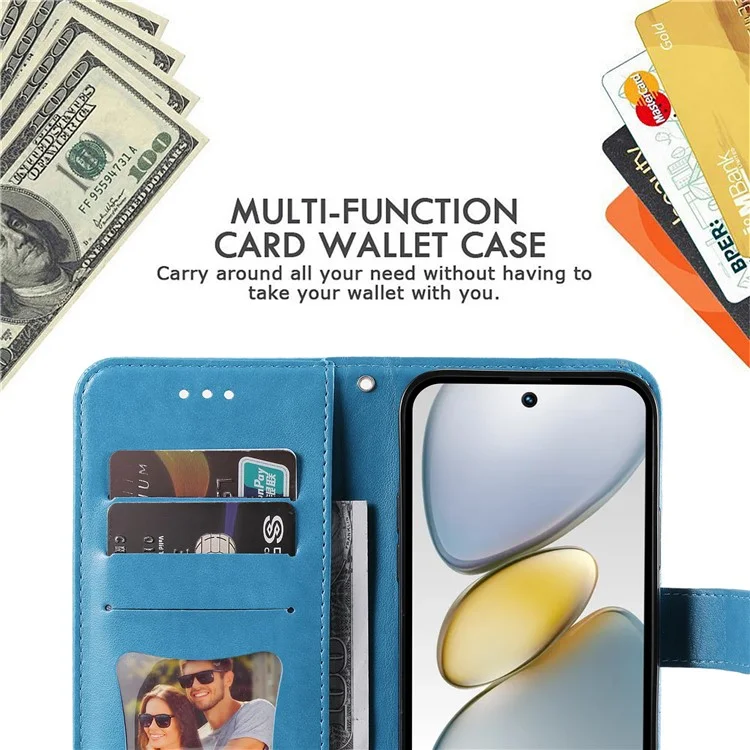 Leather Case for TECNO Spark Go 2025 / Spark Go 1 / Pop 9 4G Wallet Floral Phone Cover Stand - Blue